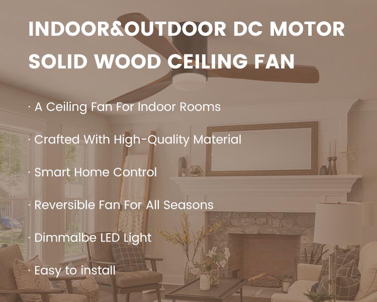 indoor&outdoor dc motor solid wood ceiling fan